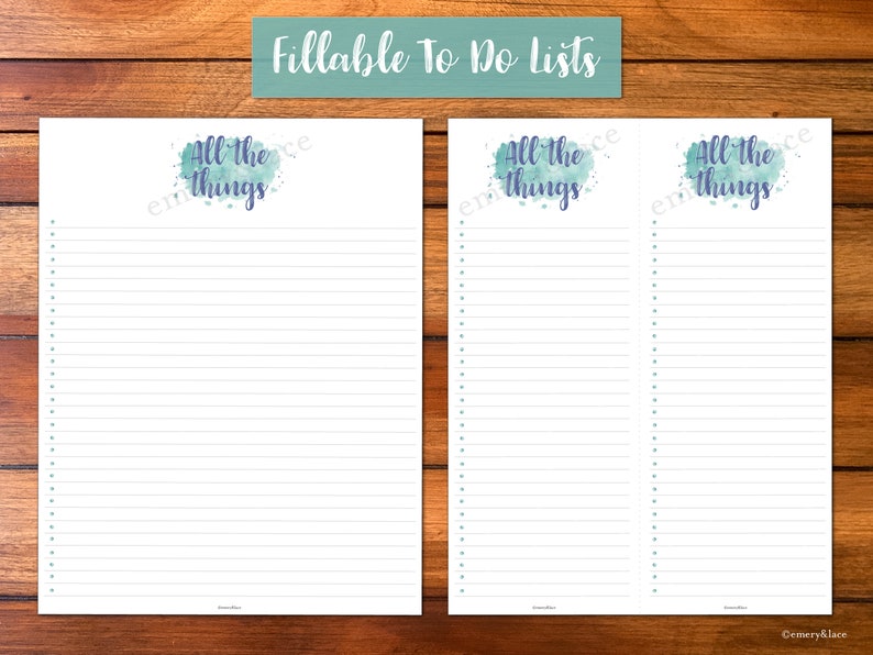 Printable fillable to do lists instant download etsy