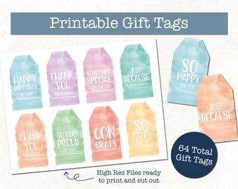 Watercolor Printable Gift Tags - Assorted Occasions (Instant Download)