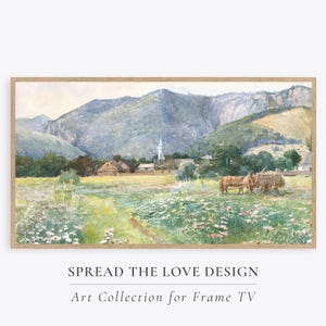 Spring Cottage Landscape Painting Frame TV Art Vintage Style Spring Country Muted Scenery Screensaver Easter Watercolour Farmhouse TV Decor