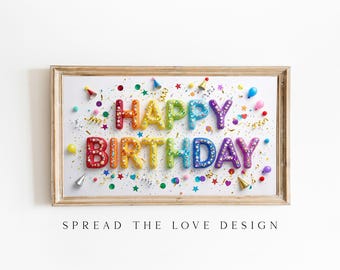 Happy Birthday Frame TV Art Glitter Birthday Quote Party Painting Celebration Decor TV Screensaver Digital Download