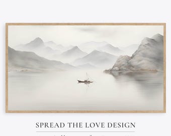 Coastal Lake Fisherman Art, Samsung Frame TV Art (Digital Download)