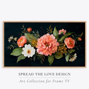 Flower Painting Frame TV Art, Antique Dark Green Wildflower Screensaver, Earthy Organic Floral Vintage Botanical Summer Decor