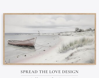 Samsung Frame TV Art | Vintage Beach, Boat Painting (Digital Download)