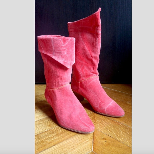 Bottes neuves en tissus style jean rouge - vintage des années 70 - made in Italy-Shalako - taille 36 US 5 UK 3