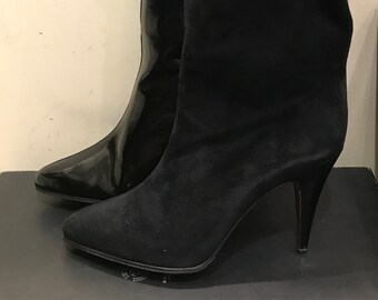 Incredible 80s boots in black leather and suede/ Italian made /100% leather/new/size 41/shalako