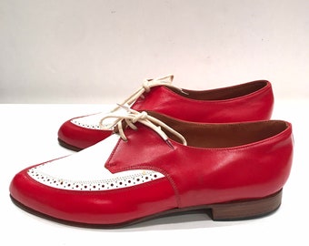 From the 70s, Richelieu vintage in red and white leather / Jade / made in Italy / new / size 36