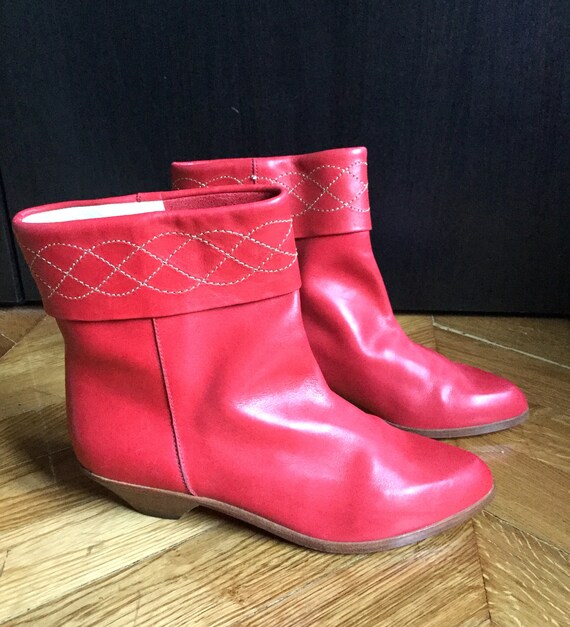 red leather boots flat