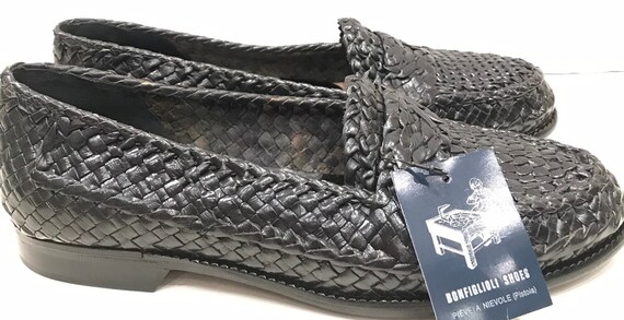 Vintage hand-woven moccasins for men in soft blac… - image 1