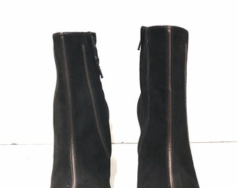 Vintage funky boots in black suede and bronze tip /100% leather/90s made in Italy/size EU 36 US 5 UK 3/Edmond K
