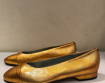 Vintage golden/vintage leather ballerinas 80's//made in Italy/size 35,5 US 4.5 UK 2.5