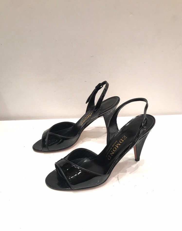 Vintage Sandals in Black Patent Leather / High Heels / 100% 