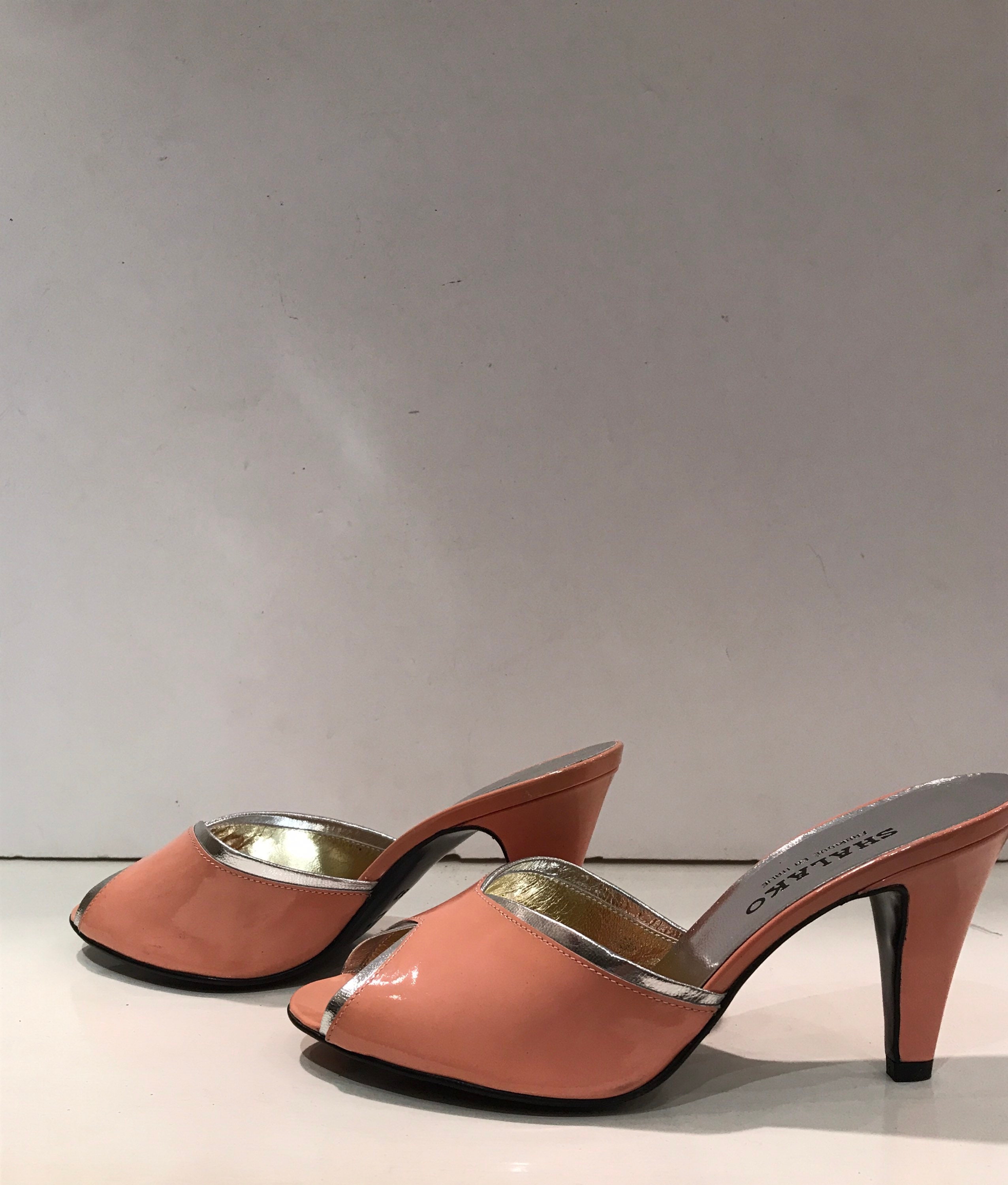 Vintage Mules Marilyn Monroe Style Leather Varnished Salmon 