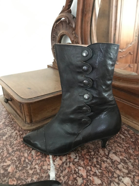 Boots noires vintages des années 70- 100% cuir - … - image 6