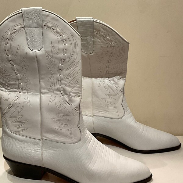 Vintage cowboylaarzen wit zacht leer/80's/maat EU 42/Made in Italy/100% leer/nieuw/hoge hakken