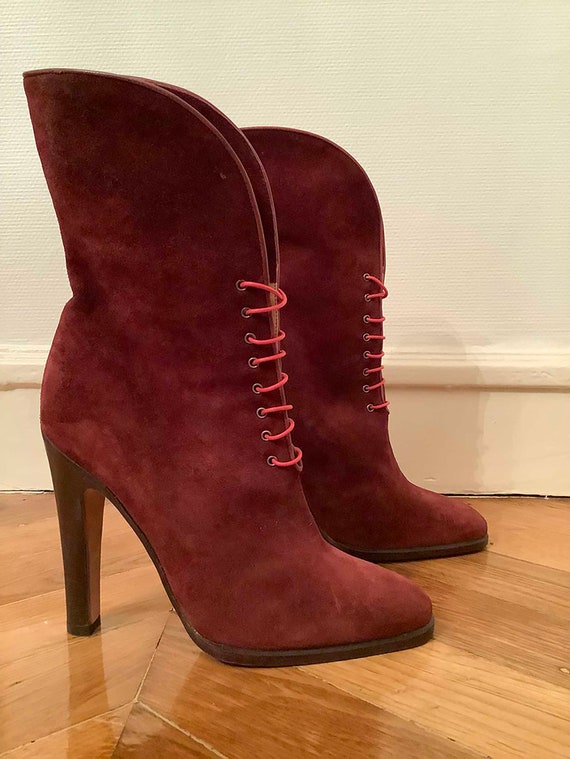 maroon suede boots