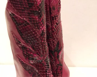 Vintages Bottines en cuir  fushia et python/vintage années 80 /Made in Italy/100% cuir/Shalako/taille 40,5