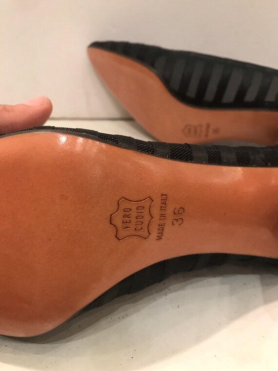 Escarpins Noirs Vintage Walter Steiger En Satin - Taille 38 1/2, Talon 5 Cm, Occasion, Italie
