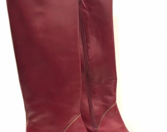 New/Burgundy leather boots/year 70/Made in Italy/size 36 US 5 UK 3 Fr 4