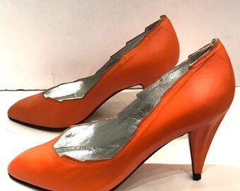 des années 80, escarpins vintage en cuir orange/, made in Italy, Taille 37 /Neufs