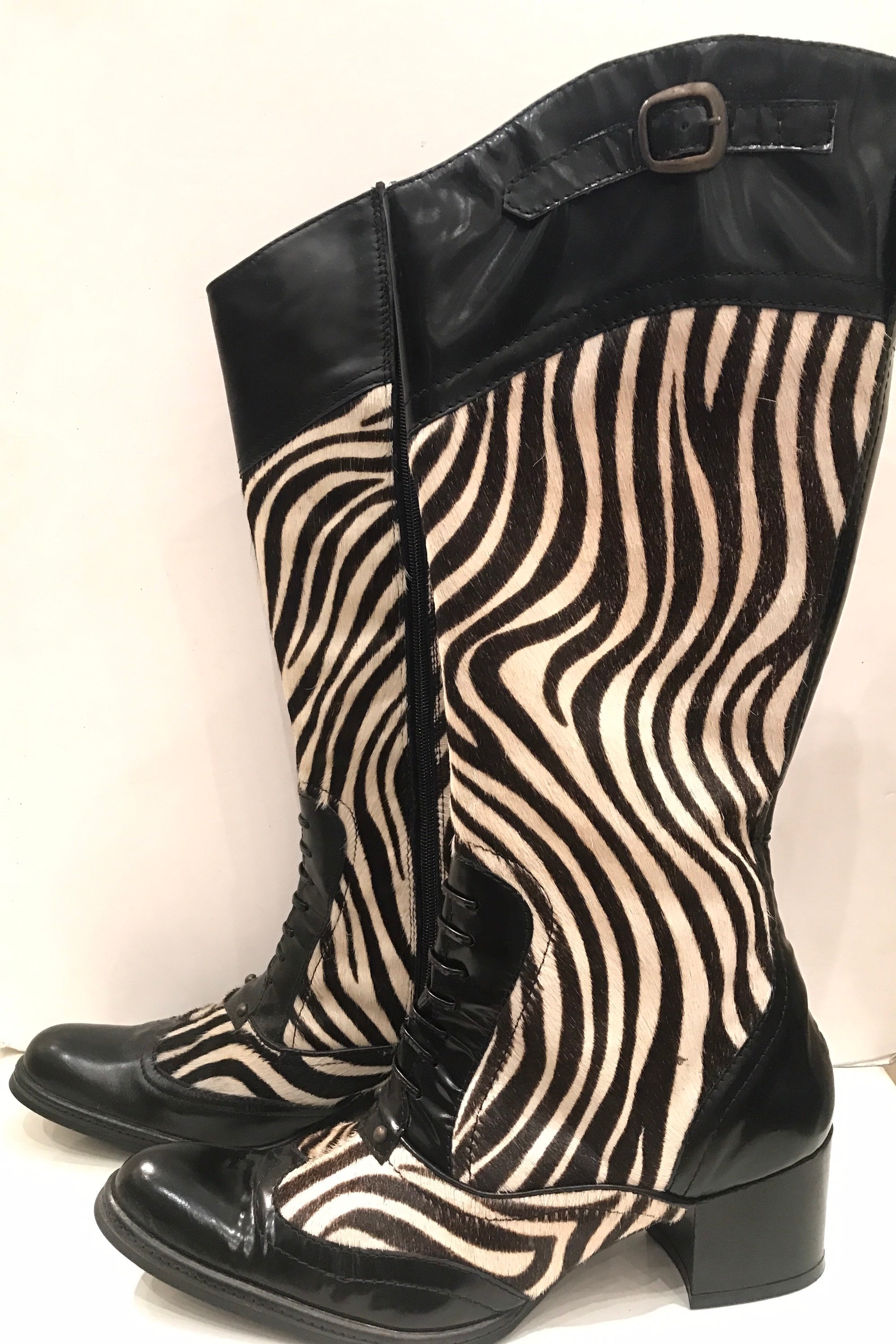 Incredible 90s Boots in Leather and Zebra Foal Italian