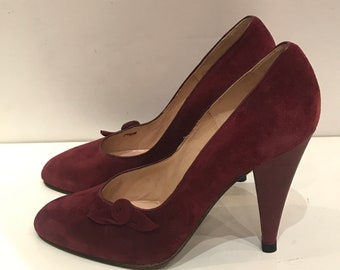1980’s burgundy suede pumps / size 38/ US 7/UK 5/new