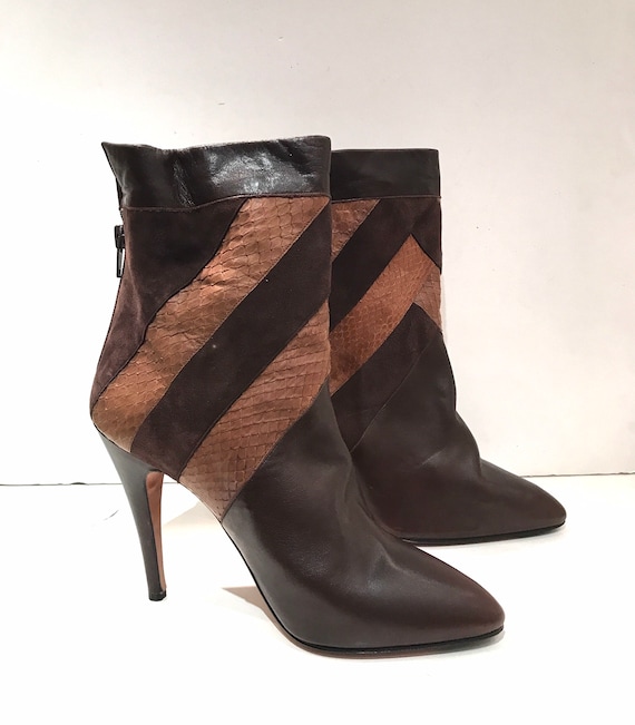 Vintage Brown Leather Boots and Python High Heels/vintage - Etsy Finland