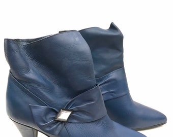 Vintages Bottines en cuir bleu  vintage années 80 /Made in Italy/100% cuir/Shalako/taille 37