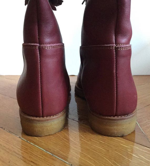 New flat boots with fringes in burgundy leather/M… - image 2