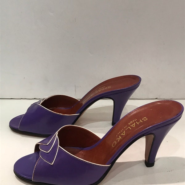 Vintage Marilyn Monroe style clog in purple and white leather, made in Italy, Shalako, size 35.5 / high heels / 80's