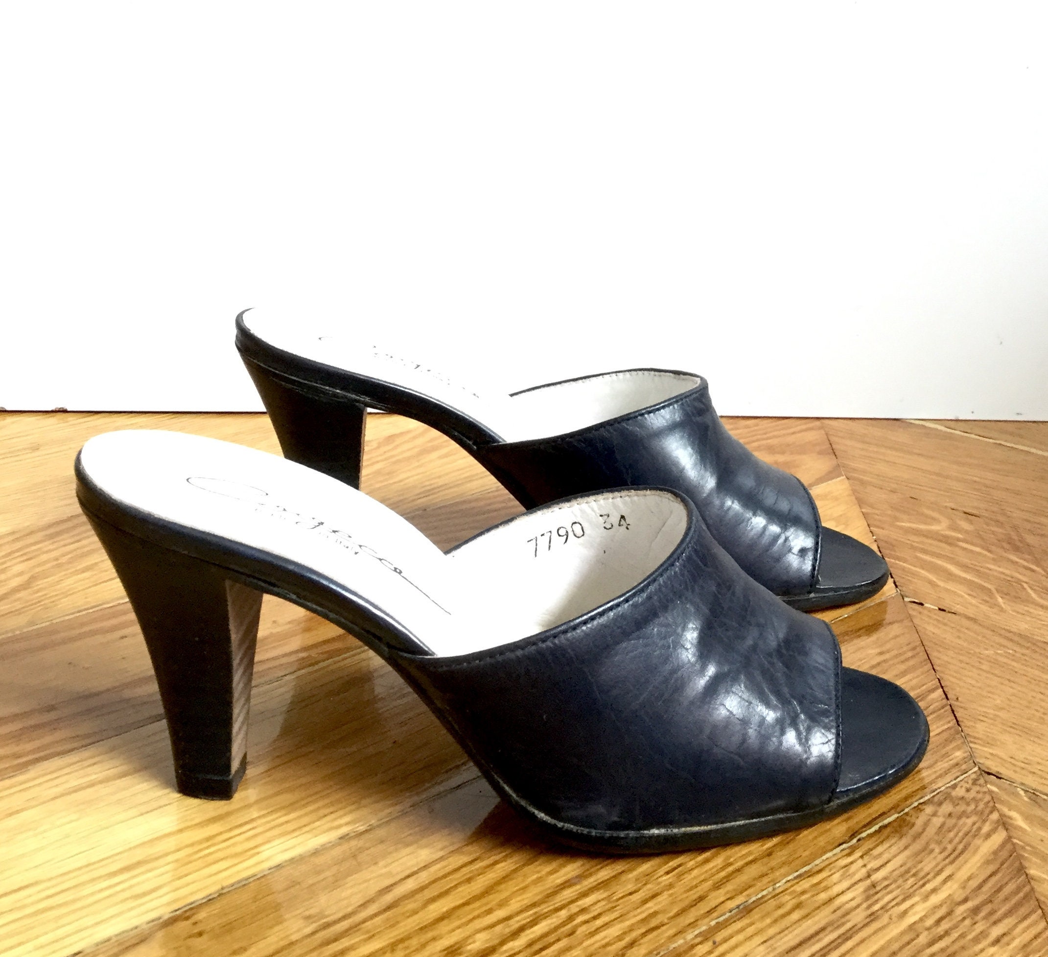 navy leather heels