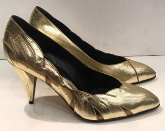 Vintage gold and bronze Edmondk leather pumps/100% leather/new/size EU 41 US 10 UK 8/Vintage 80's