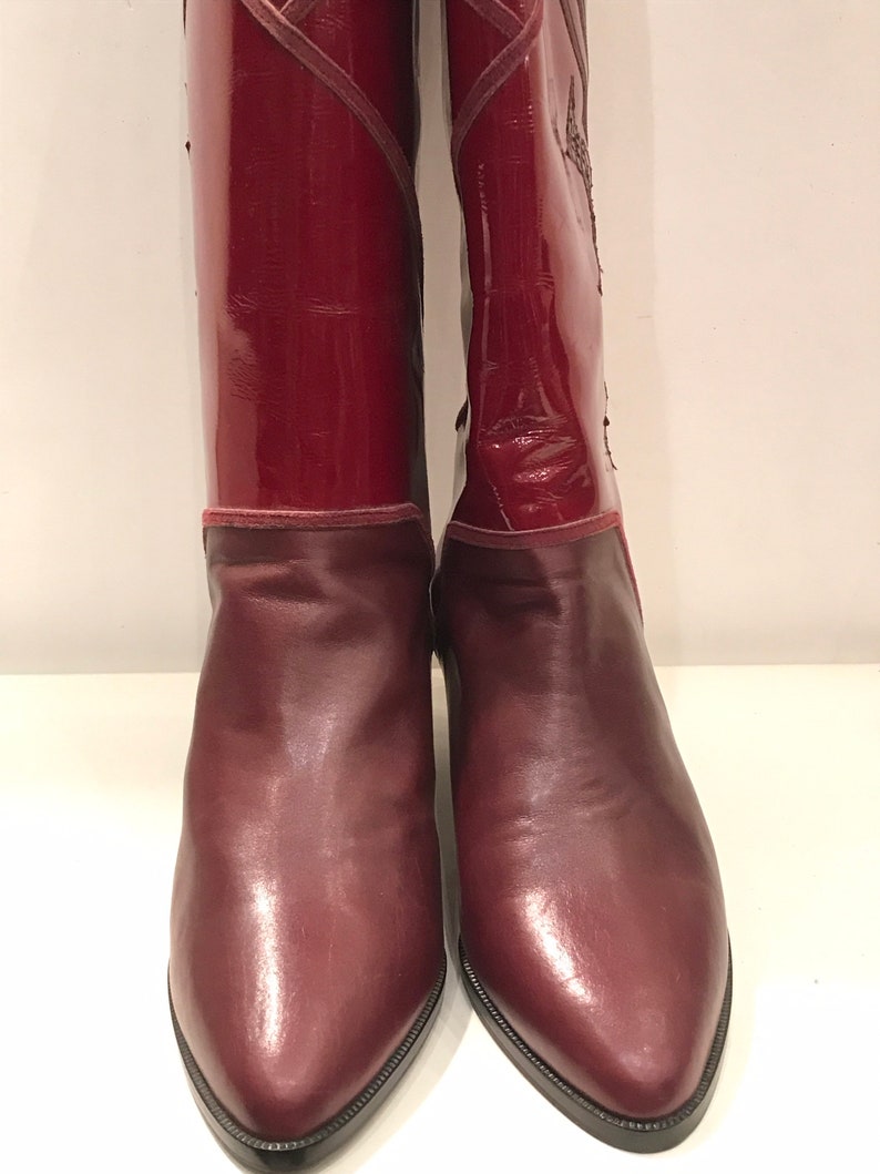 Vintage burgundy patent leather boots decorated with python patterns / Made in Italy, 100% leather, size Ue 39 UK 6 US 8 new image 5