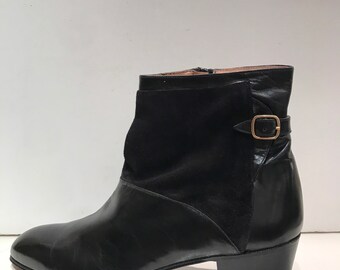 Vintages bottines en cuir souple noir et daim/ fabrication Italienne /Shalako/taille UE 45 US 11