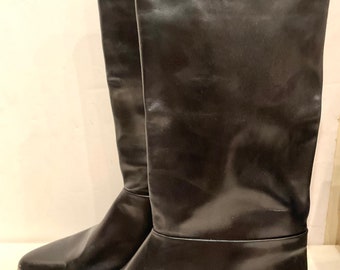 New/vintage men's boots in soft black leather - 100% leather /Italian manufacturing /Shalako/size it 9 EU 42 US 9 UK 8