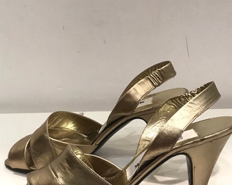 des années 90, sandales  vintage en cuir bronze-doré //made in Italy, Taille 36,5 /Neufs