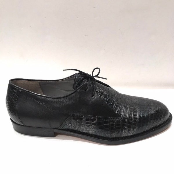 vintage New/richelieu leather and leather printed python black/Italian manufacture/size EU 41.5 US 8.5 UK 7.5