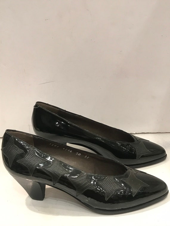 Escarpins Vintage En Cuir Verni Noir - Taille 35.5 - Occasion Très Bon état