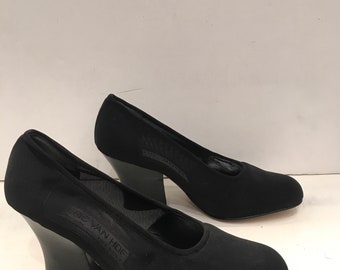 Vintage 90's pumps in fabric and black leather made in Italy, size 37