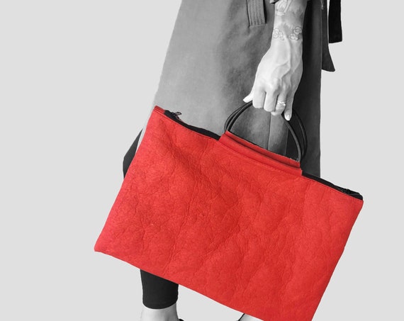 Large handbag messenger bag bag for laptop briefcase red, coffee brown or black made of PINATEX® Unisex|BAG # 105