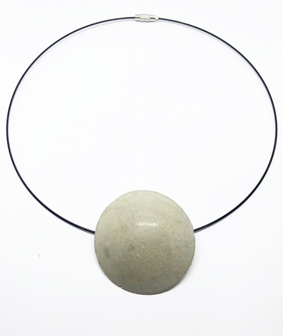 Choker Chain Necklace Concrete Jewelry with Large Round Pendant Concrete Minimalist Design Gift for Women