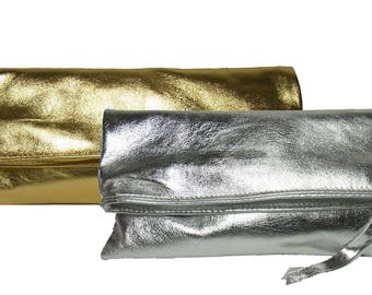 CLUTCH from leather silver or gold handbag evening bag silver clutch golden bag