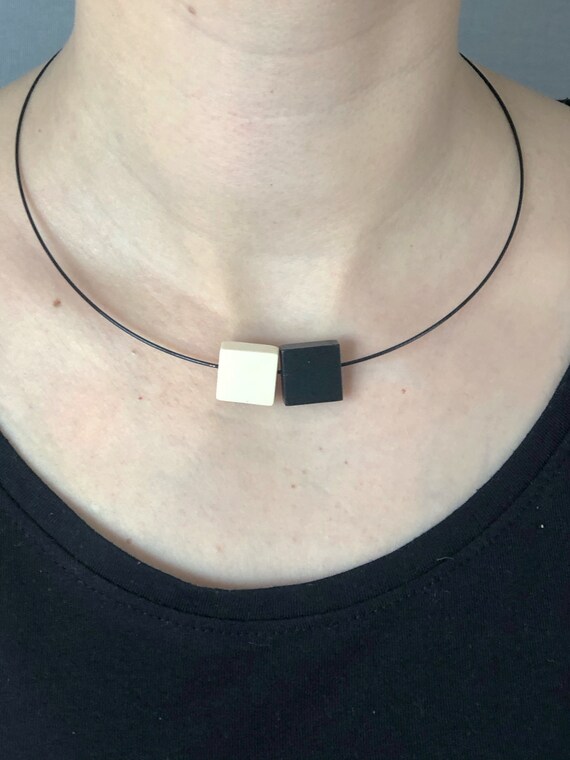 Necklace Necklace black wood with wooden rectangle