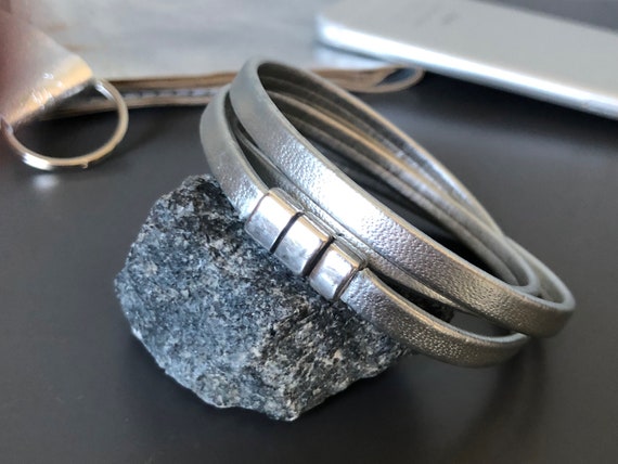 Leather bracelet made of Lefa wrap bracelet with magnetic clasp in different colors gold, silver, white or black