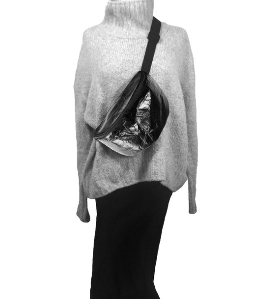 Handbag Belt bag Hip BAG Fannybag Crossover bag made of PINATEX® different sizes metallic black Unisex∣BAG#122