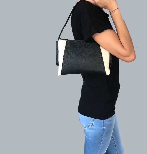 Handbag evening bag made of PINATEX® sustainable and vegan 2coloured with long or short strap #143