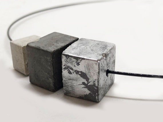 Choker Chain Necklace Concrete Jewelry Silver Concrete Minimalist Design gift for women