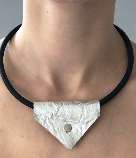 Fashion Jewelry Necklace Necklace with Pinatex® riveted pendant Chain with magnetic clasp silver, black or gold