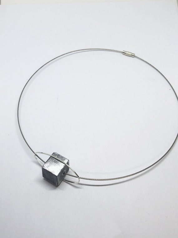 Choker Chain Necklace Concrete Jewelry with Cube Concrete Minimalist Design Gift for Women