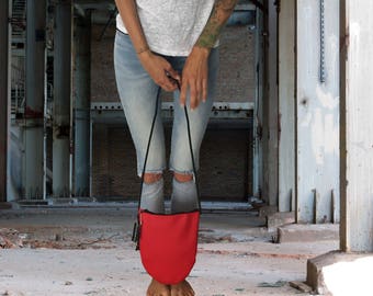 EGGBAG Handbag made of artificial leather red black brown Crossover bag with zipper ∣BAG#91