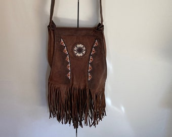 Vintage Beaded Fringe leather crossbody bag